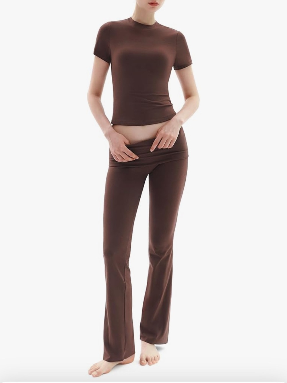 Pumiey womens 2 peice cotton set -chocolate brown-size large